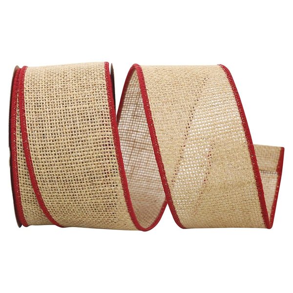 Reliant Ribbon 2.5 in. 10 Yards Burlap Bling Wired Edge Ribbon, Natural & Red 3223M-756-40F